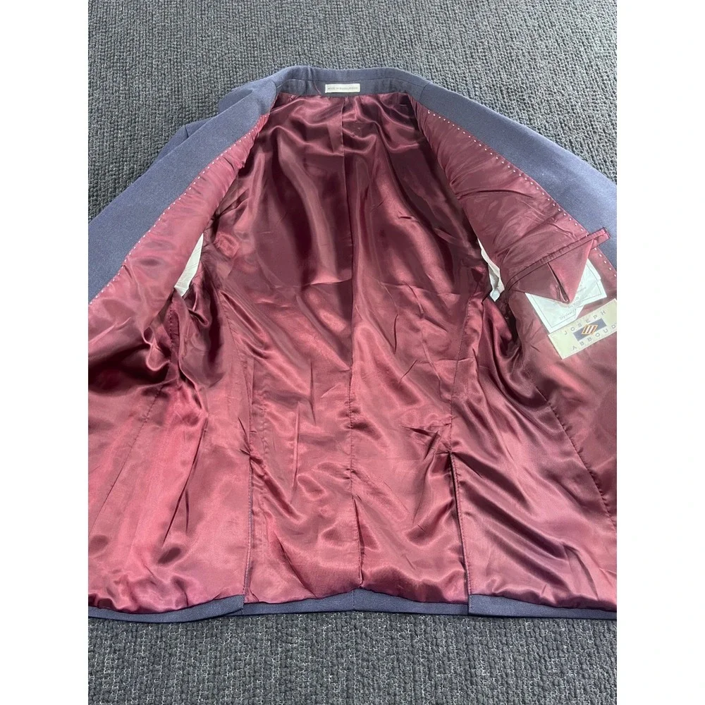 Joseph Abboud Boys Blue Two Button Blazer Jacket Size 8R Burgundy Lining